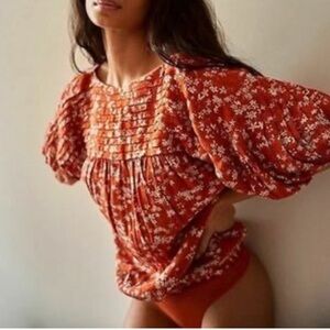 Free People Floral Rust Bodysuit